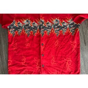 VTG C-Two Dragon Print Shirt Mens Large Red Tribal Flame Y2K Retro Gamer Goth